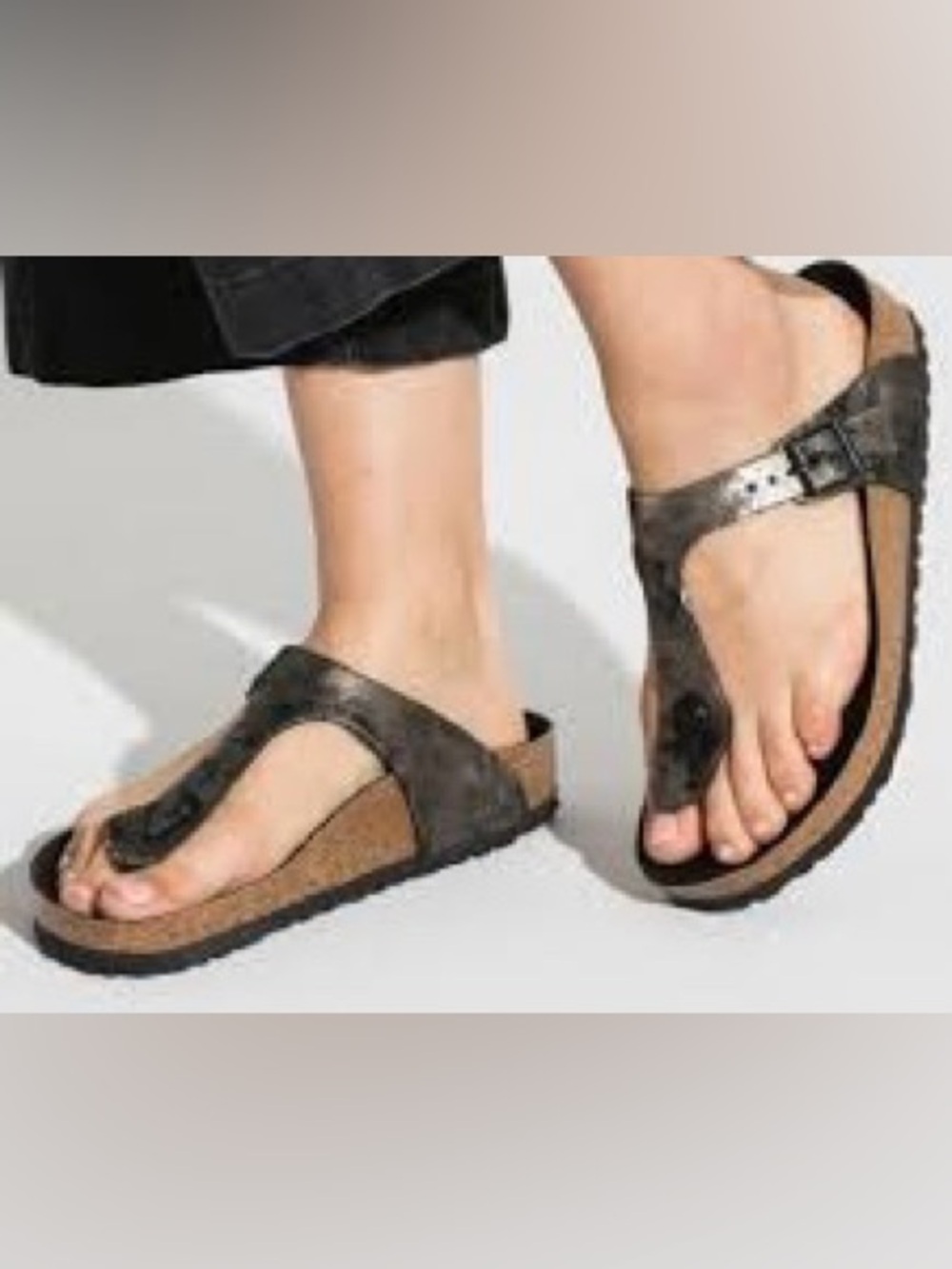 Birkenstock Metallic Distressed Silver Black Gizeh Sandal-9